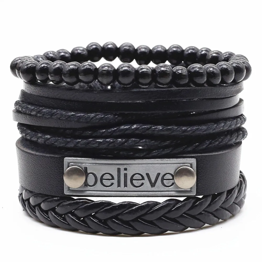 Многослойные плетеные кожаные браслеты для мужчин и женщин 4 шт./компл. |