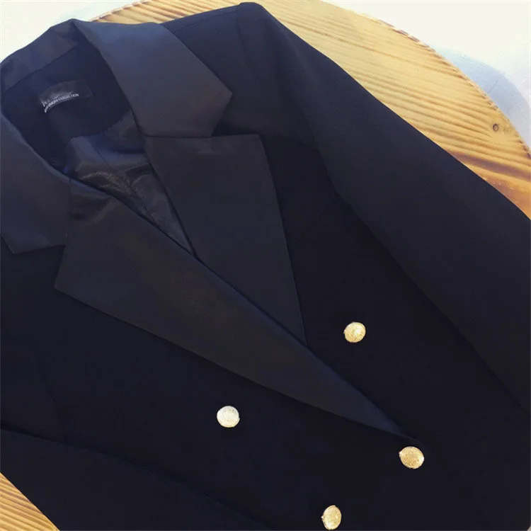 Женский блейзер двубортный Chaqueta офисный женский нагрудный с длинным рукавом модный тонкий пиджак на пуговицах черное пальто плюс размер 5XL