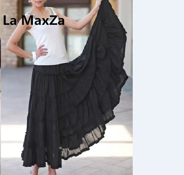 La MaxZa new summer bohemian half-length beach skirt women black full length two ways wear 12 meters long pleated maxi skirts | Женская