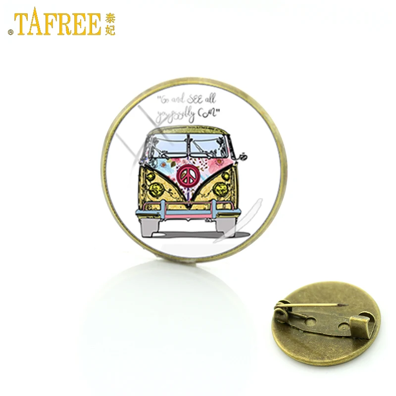 TAFREE Античная бронзовая расцветка Hippie PEACE ЗНАК Ван автобус броши для мужчин и женщин Винтажная модная Автомобильная Ювелирная брошь значок булавки подарок CT108