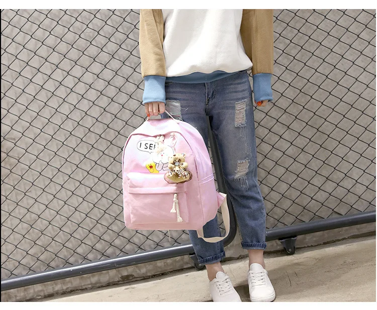 Женщины Холст Рюкзак Мода милый дорожные сумки кролик печати рюкзаки 6 шт./компл.