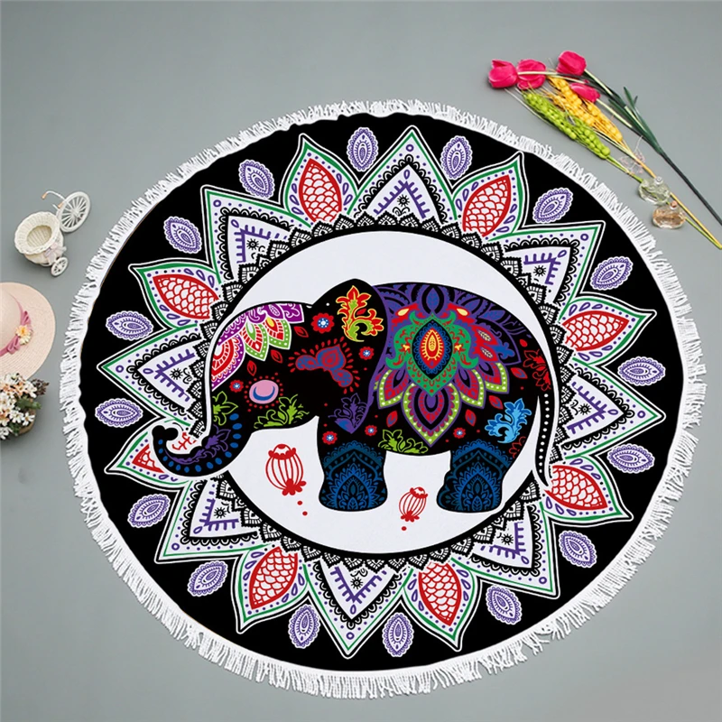 

Casegrace Boho Beach Towels With Tassels Buddhist Elephant Yoga Mat Soft Microfiber Picnic Cloth Blanket Mandala Bath Towel