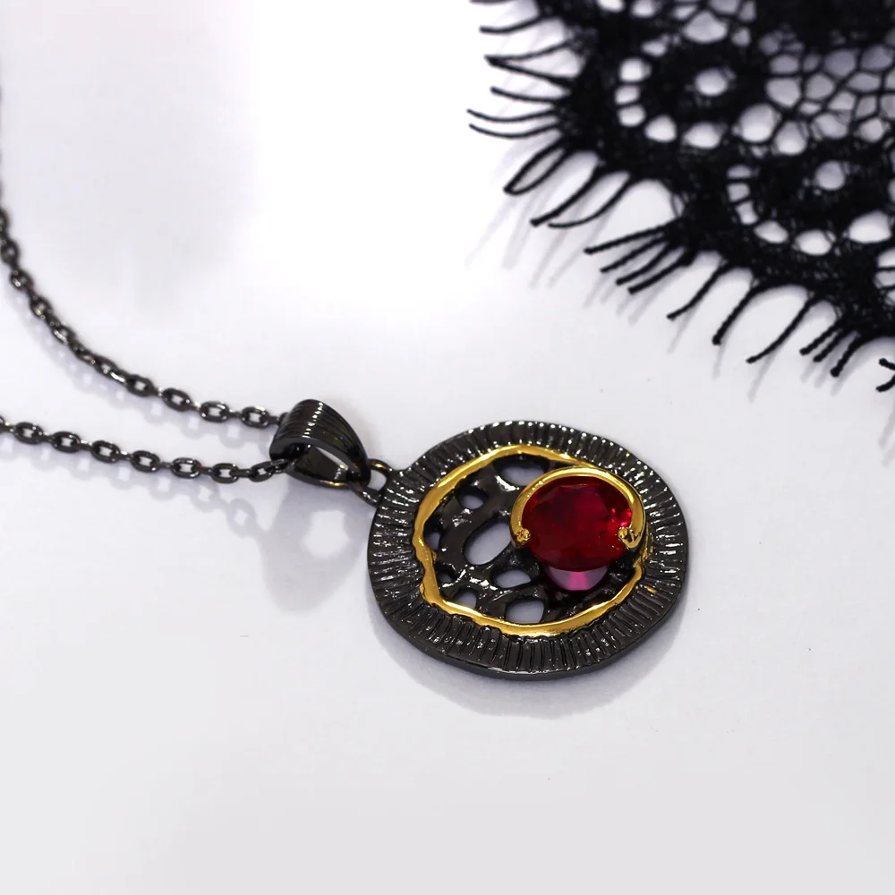 Подвеска женская черная металлическая с подвеской из Красного камня | Украшения