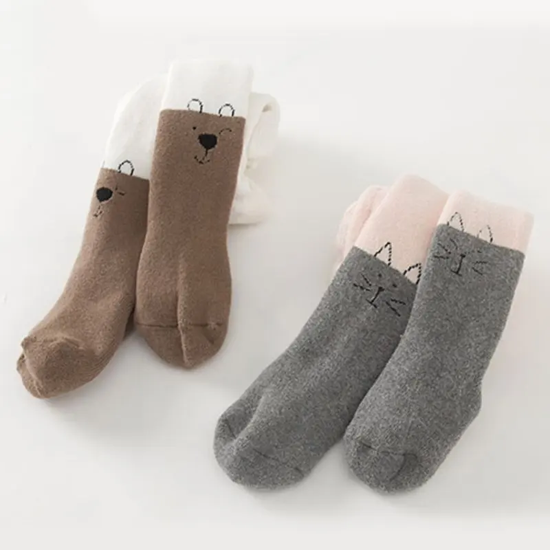 Колготки для девочек с рисунком смайлика кота медведя теплые плотные колготки