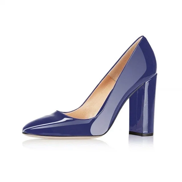 Dark blue Lovirs/женские пикантные туфли-лодочки из лакированной кожи с острым носком на квадратном каблуке; великолепные вечерние туфли на шпильке; пикантные женские туфли-лодочки; американские размеры 5-15 - Цвет: Dark blue