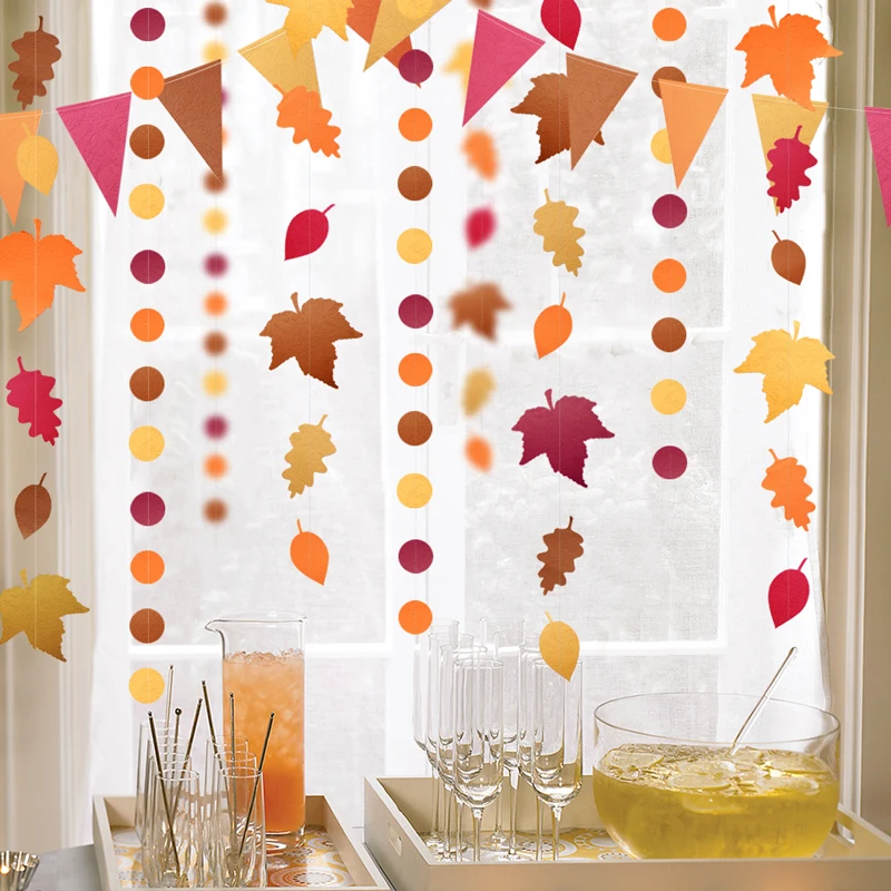 3 метра 28 флаги красный оранжевый желтый треугольник осенний тематический бумажный баннер флаги на День Благодарения вечерние украшения