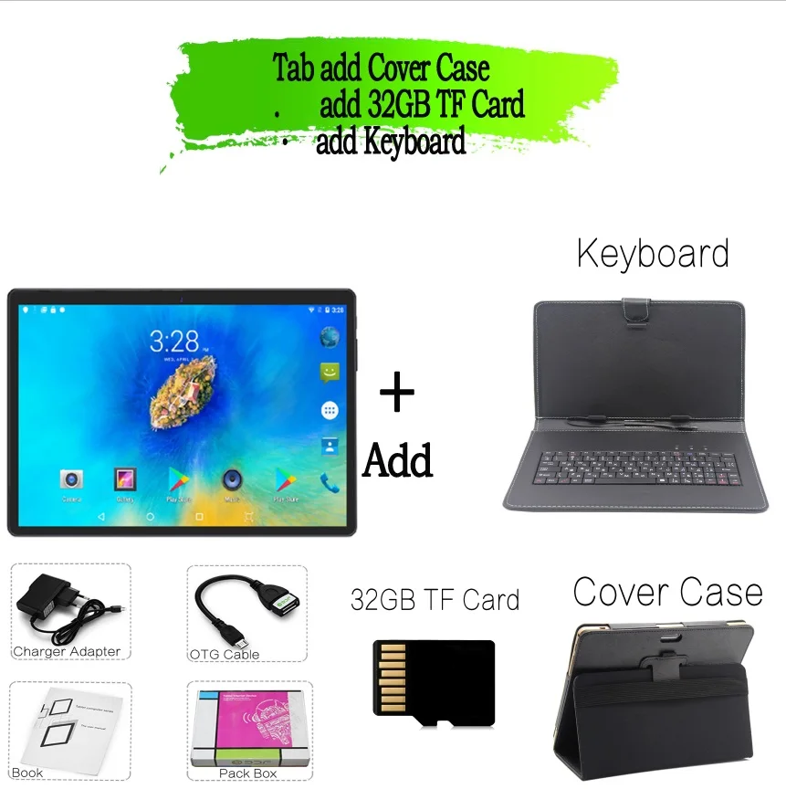 Keyboard 32GBTF Case 10 дюймов 3g телефонные звонки планшеты четырехъядерный планшетный ПК планшет на Android 4G+ 32G WiFi gps Dual SIM pc Tablet 7 8 9 tab - Комплект: Keyboard 32GBTF Case