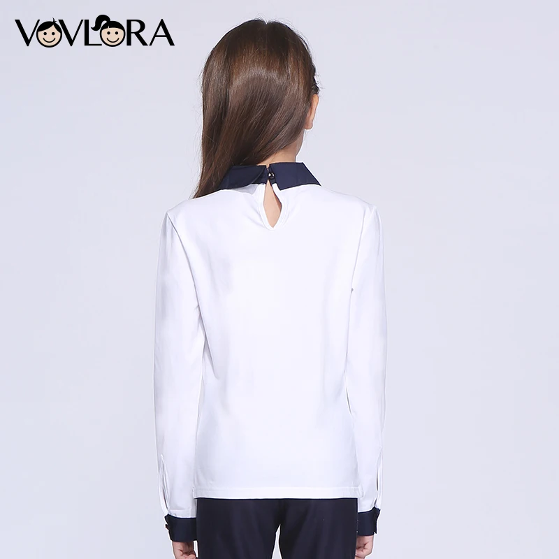 Vovlora Школьная блузка для девочек белый цвет длинные рукава отложной воротник