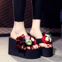 flowers thong flip flops for women high heels 6811 cm women flip flops wedge platform slippers woman summer sandals flip flop