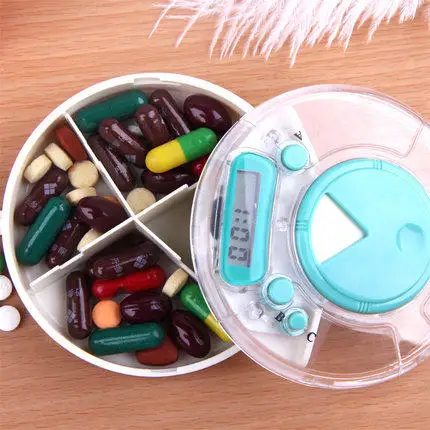 Digital Pill Cases & Splitters Intelligent Timing Medicine Box Electronics Container Case Circular Daily Reminder Alarm Portable