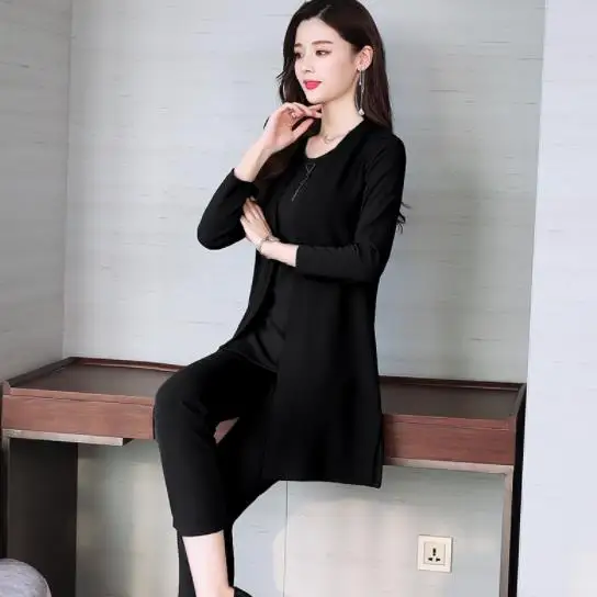 Комплект из трех предметов Женский длинное пальто футболка и брюки элегантный