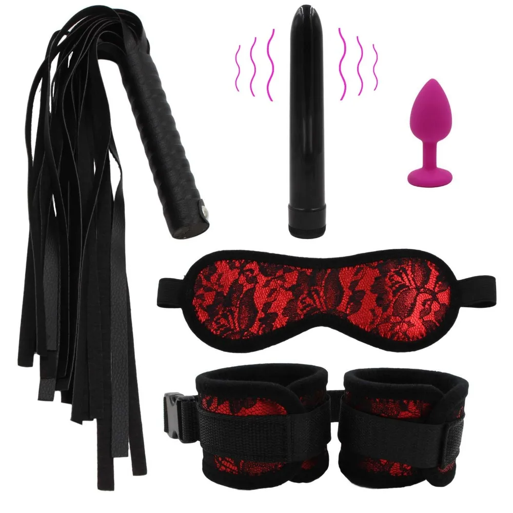 Вибратор в форме пули с набором для бондажа анальная пробка наручными манжетами