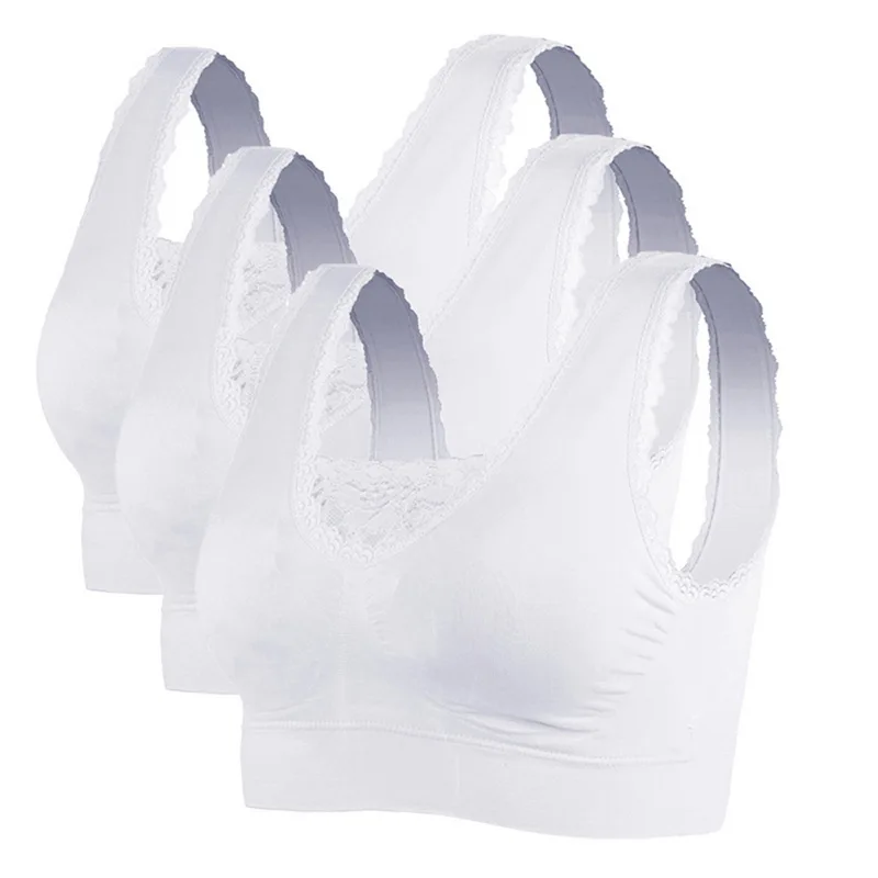 3Pcs White CALOFE, 3 шт., спортивный бюстгальтер для женщин, без косточек, нижнее белье, бесшовный, воздухопроницаемый спортивный бюстгальтер, топ, сексуальный кружевной бюстгальтер для фитнеса, бега, спортзала - Цвет: 3Pcs White