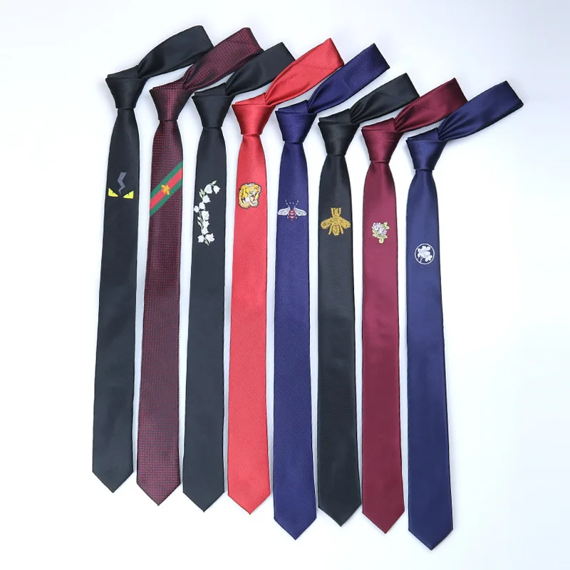 Вышитый черный красный галстук для мужчин и женщин корейский стиль британский
