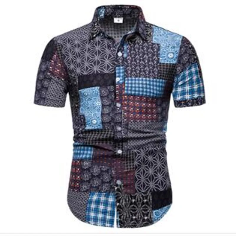 Повседневные мужские рубашки с короткими рукавами большим отложным рукавом