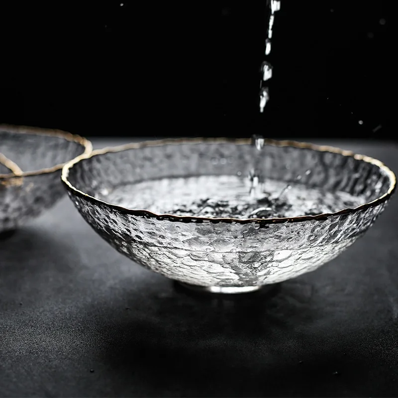 Креативная Салатница с золотым ободком стеклянная Прозрачная чаша молотка