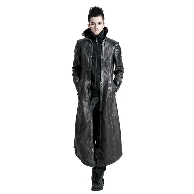 Y-422 black Мужское пальто весна Готический крутой длинный Тренч съемный стоячий воротник куртки размера плюс толстовка панк стимпанк винтажное Мужское пальто - Цвет: Y-422 black