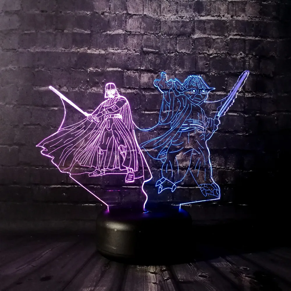 Звездные войны йода Дарт Вейдер ночной Светильник 3D LED микс цветная лампа для