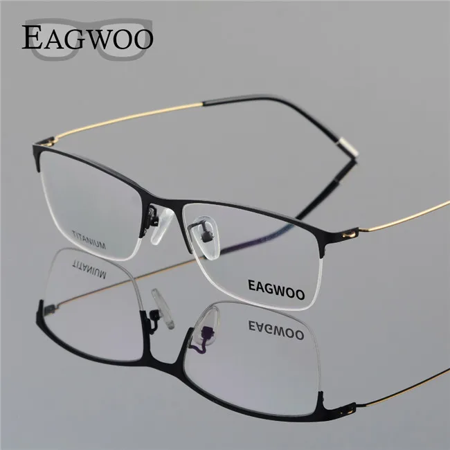Black Eagwoo, титановые очки, полуободок, оптическая оправа, очки по рецепту, очки с проволокой, дужки, мужские, умник, тонкий светильник, очки 5205 - Цвет оправы: Black