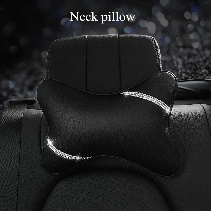 neck pillow Шикарный чехол для автомобильного переключения передач, чехол для ремня безопасности, поясная подушка для шеи, чехол для колеса с кристаллами, набор аксессуаров для украшения автомобиля - Название цвета: neck pillow