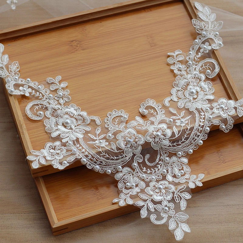 Ivory Patches 1PCS White Handmade Alencon Lace Appliques Floral Embroidered Wedding Supplies Bridal Hair Flower | Дом и сад
