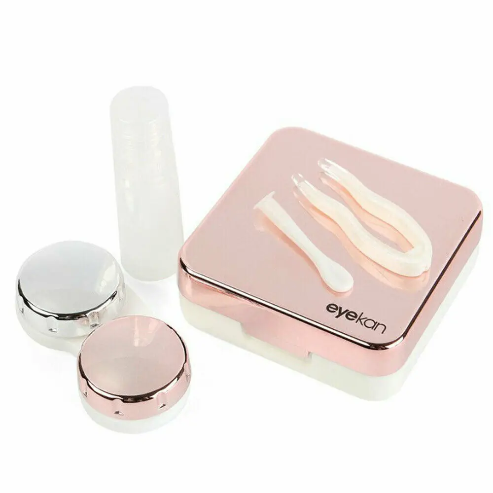 Rose Gold Чехол для контактных линз, чехол с зеркальным цветом, кейс для контактных линз, контейнер, милый, милый, дорожный набор, женская коробка - Цвет: Rose Gold