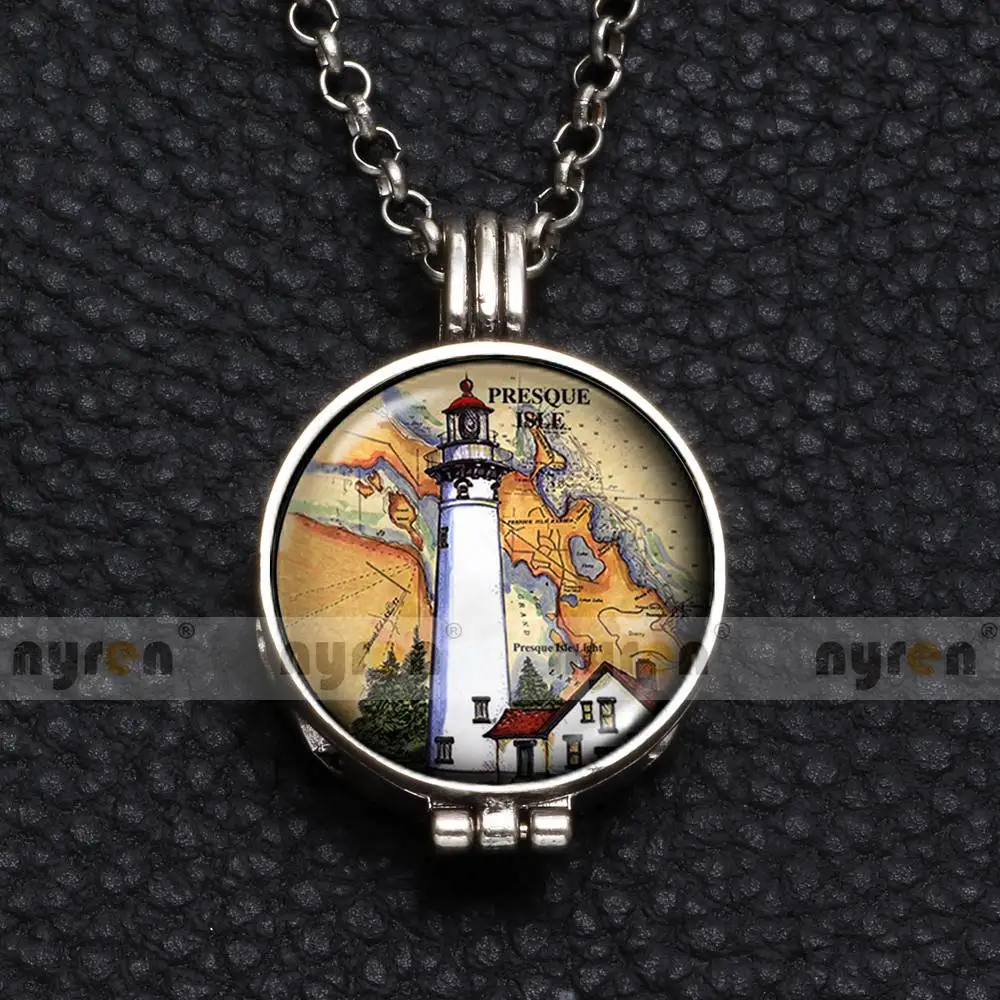 DZ1750c Perfume Aroma Pendant Necklace With Foam 25mm Glass Charms Lighthouse Multi Pattern For Man Women& Girl DZ1750 - Окраска металла: DZ1750c
