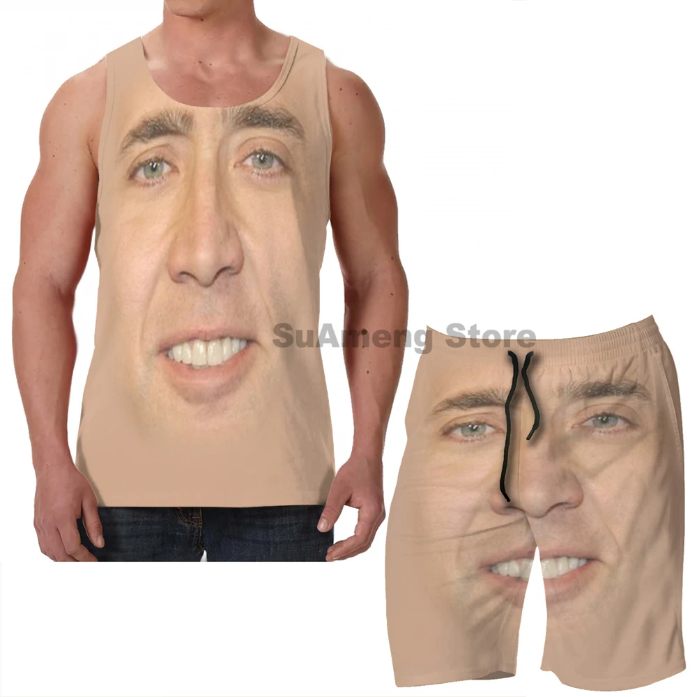 Майка с забавным принтом для мужчин и женщин топ узором лиц Николая клетка (3)