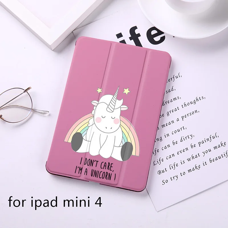 B200066-ipad mini4 Милый Магнитный флип-чехол с единорогом для Apple iPad 9," Чехол для iPad Air 2 Mini2 из искусственной кожи, складной чехол-книжка с функцией автоматического пробуждения - Цвет: B200066-ipad mini4