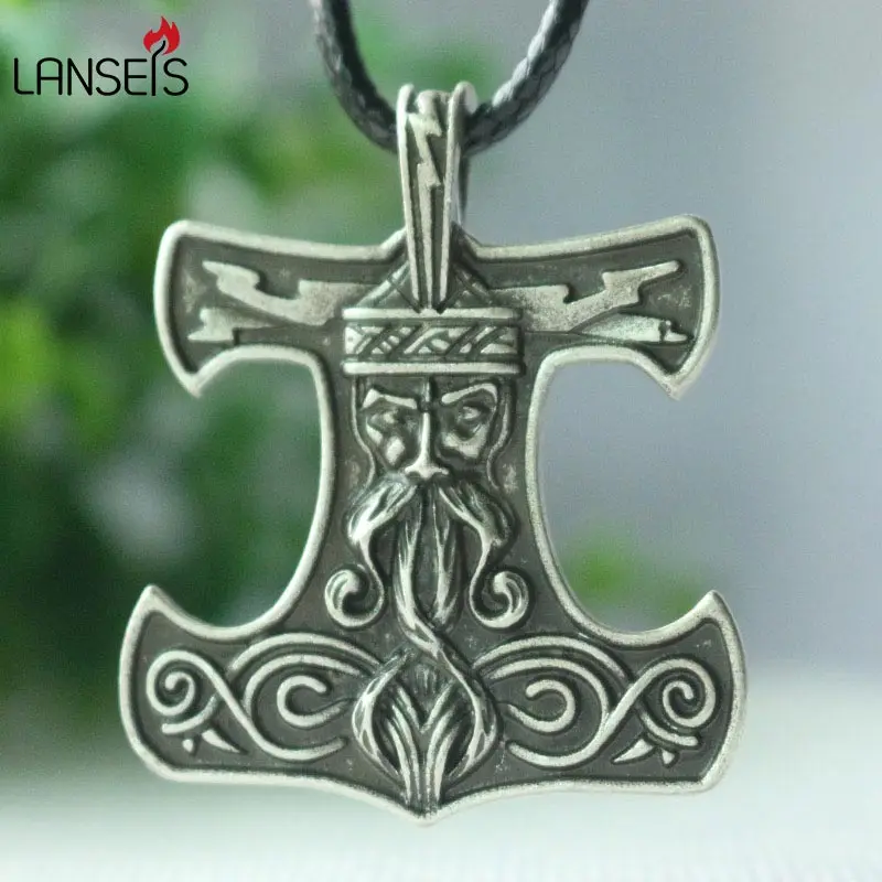 Lanseis 1 шт. norse Thors Hammer норвежский Кулон амулет шнур ожерелье викингов Шарм Ожерелье