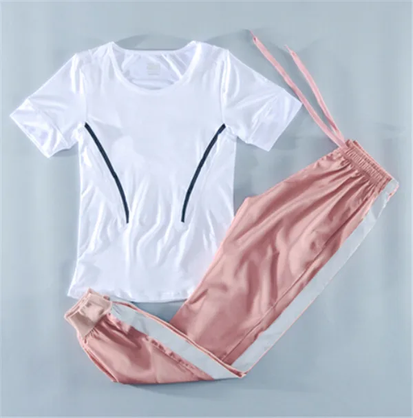 2 piece set h Летний женский спортивный комплект из 4 предметов для бега, быстросохнущая футболка+ бюстгальтер+ сетчатые шорты+ штаны, костюм для фитнеса, спортзала, йоги, одежда для тренировок - Цвет: 2 piece set h
