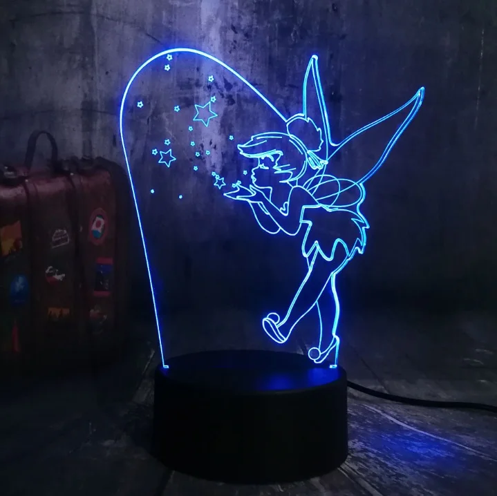 Tinker Bell Новинка милый Микки Минни Маус Винни Тинкер Белл ИА Дональд Дак Базз 3D светодиодный светильник, Ночник декор для детей Рождественский подарок игрушка - Испускаемый цвет: Tinker Bell