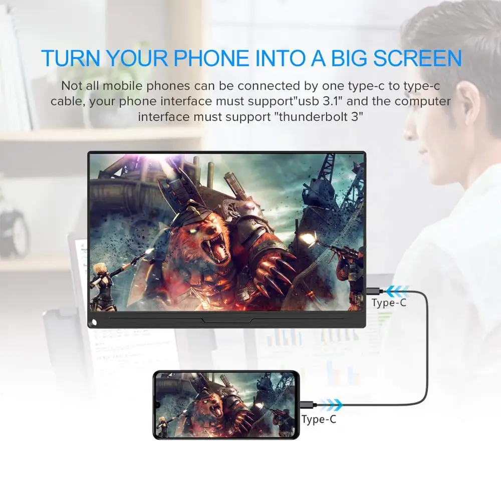 저렴한 Eviciv-13.3 인치 휴대용 게임 모니터 FHD 1080P IPS 스크린 LED LCD 디스플레이 PS3/4 Xbox 360, 외부 윈도우 7 8 10 C형