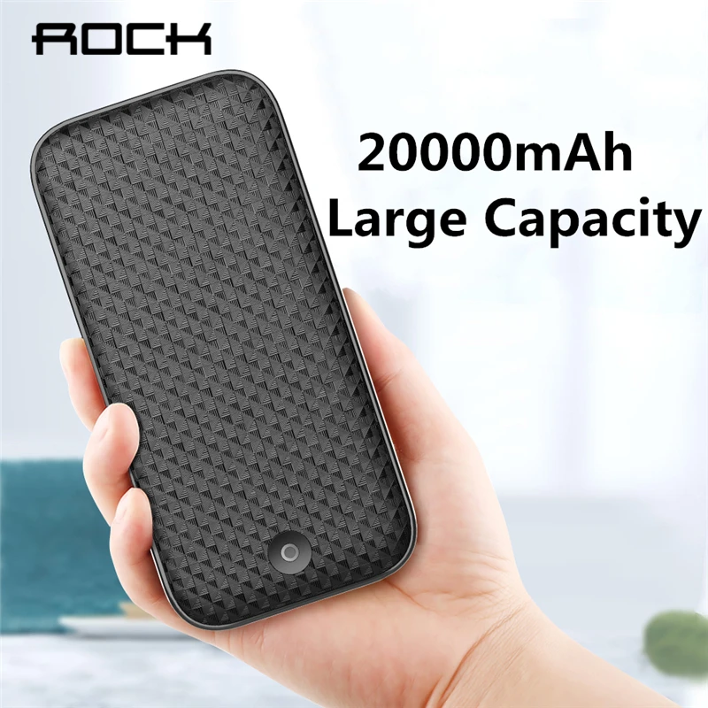 ROCK power Bank 20000 mAh Внешняя батарея с двойным usb выходом для iPhone 8 7 6 портативное