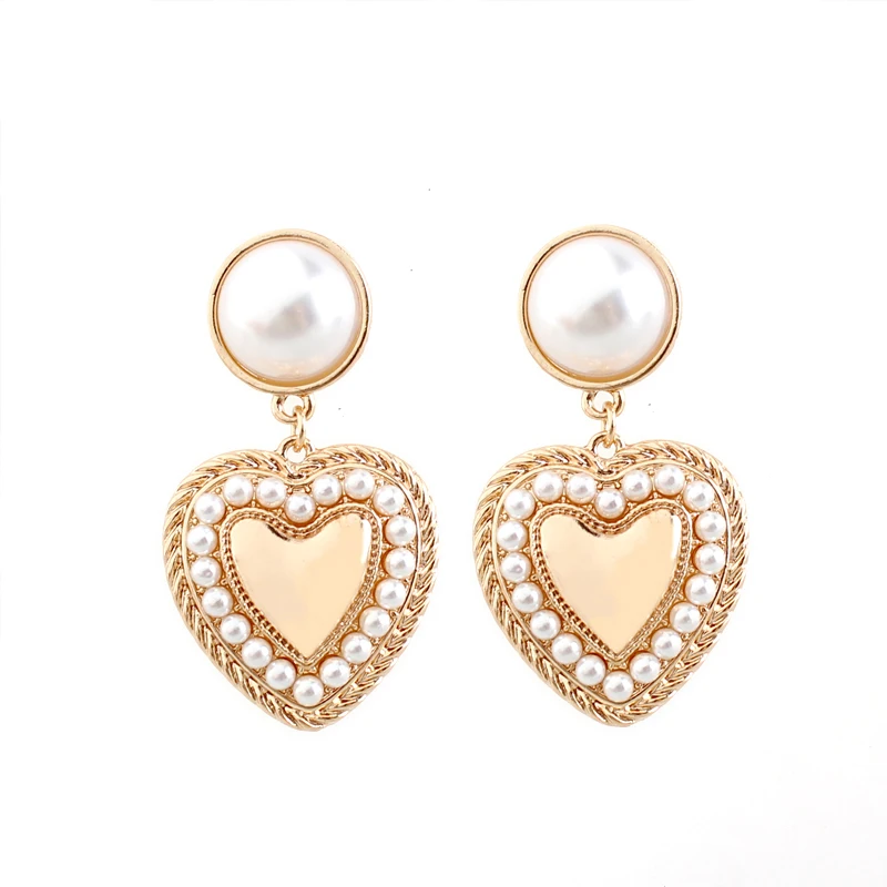 Женские серьги-подвески в форме сердца золотистые серьги с жемчужинами и