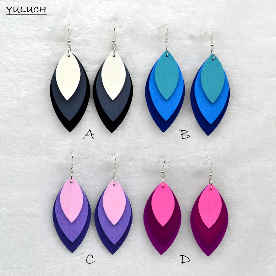 Очаровательные Деревянные серьги-листья аксессуары для сережек три цвета