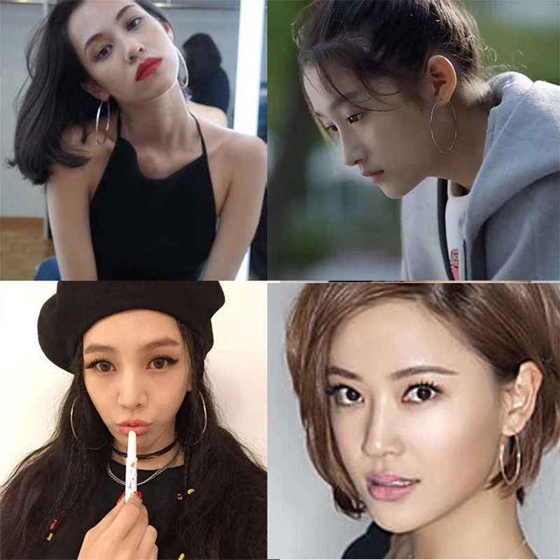 BIG HOOP 25-60MM Korean Earrings Sexy 925 Sterling Silver Earring for Women Accessories Fashion Exaggerated Hoop Ear Loop Circle | Украшения