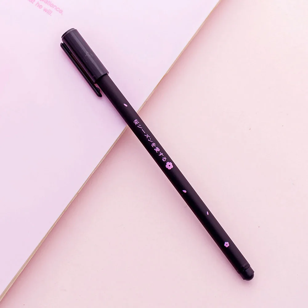 black 1 шт., милые гелевые ручки Kawaii Cherry blossom, черные чернила, 0,38 мм, Мультяшные Пластиковые Гелевые Ручки для письма, офисные школьные принадлежности, канцелярские принадлежности - Цвет: black