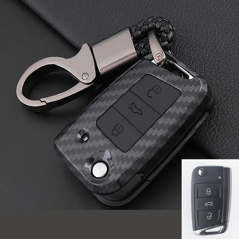 B-black Чехол для ключей автомобиля из углеродного волокна для VW Volkswagen Golf 4 5 6 Bora Jetta POLO Passat B5 B6 Skoda Superb Octavia Fabia SEAT Ibiza Leon - Название цвета: B-black