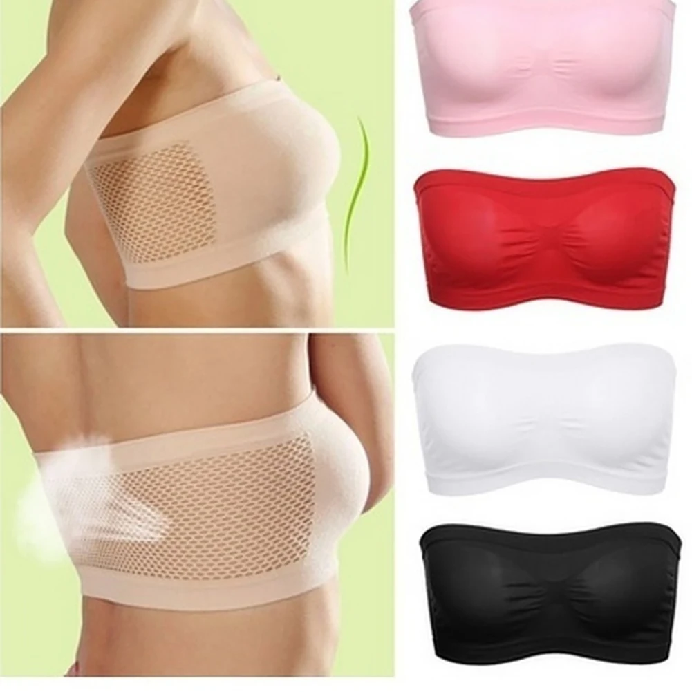 

Women Elastic Strapless Seamless Cropped Tube Top Bra Bandeau Underwear