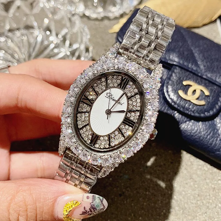 Топ бренд 2019 Роскошный алмазов наручные ручной Кристалл Мода кварцевые часы для