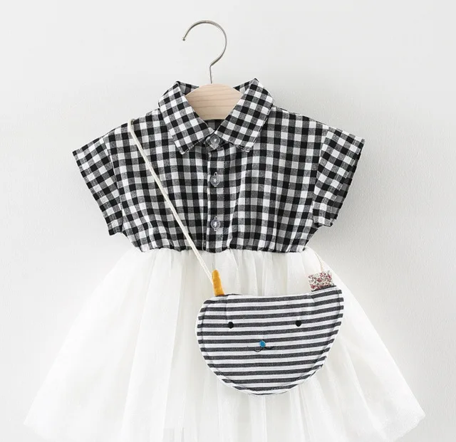 Платье для девочек лето 2019 платья с рукавами в клетку милые детские вечерние