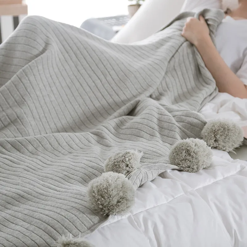 100% хлопок серый пляж вязаный шарик супер мягкая спальная кровать для пикника