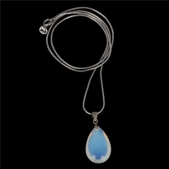 Opalite Лабрадорит Черный обсидиан Природный камень Water Drop Подвеска Ожерелье Исцеление Рейки Чакра Ювелирные Изделия Бесплатный Чехол