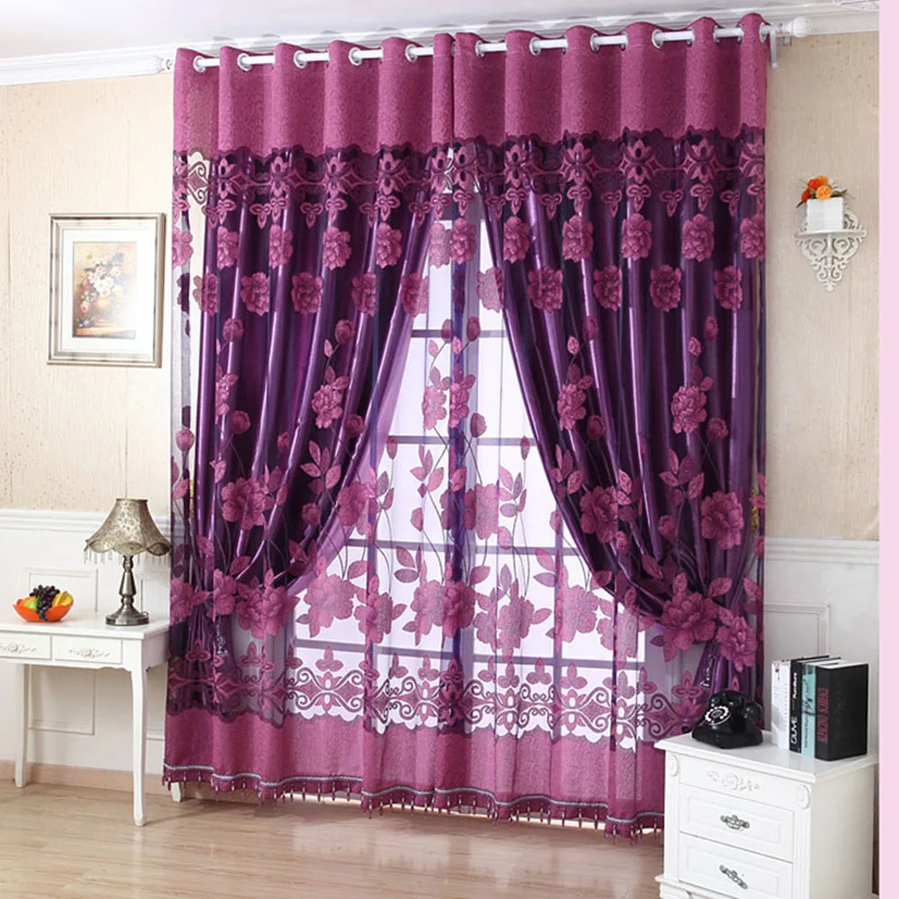 2 шт. высококлассные оконные шторы с цветочным узором бусинами дверная вуаль