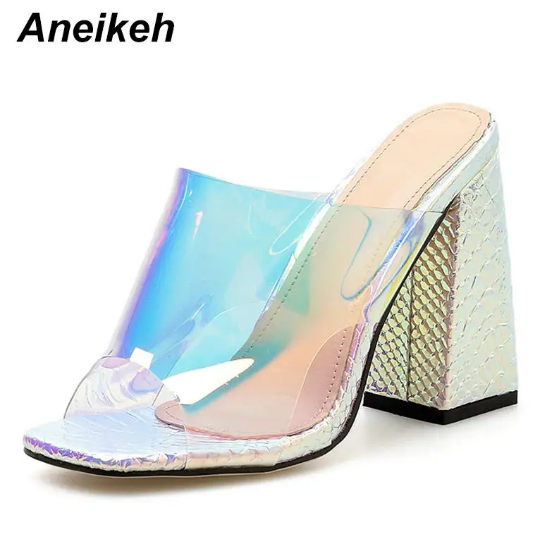 Silver Aneikeh/Новинка года; прозрачные босоножки из пвх; пикантные босоножки на тонком каблуке с открытым носком и кристаллами; женские босоножки на прозрачном каблуке; шлепанцы; туфли-лодочки - Цвет: Silver
