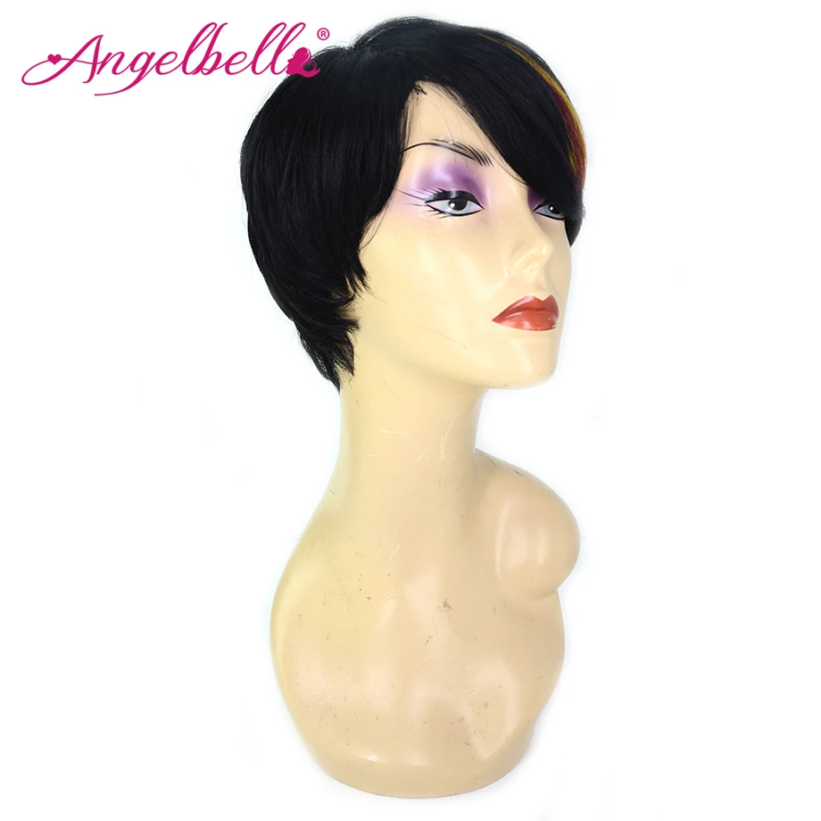 Angelbella 100 Парик Человеческих Волос с Полной Красочные Удары Природный боковая