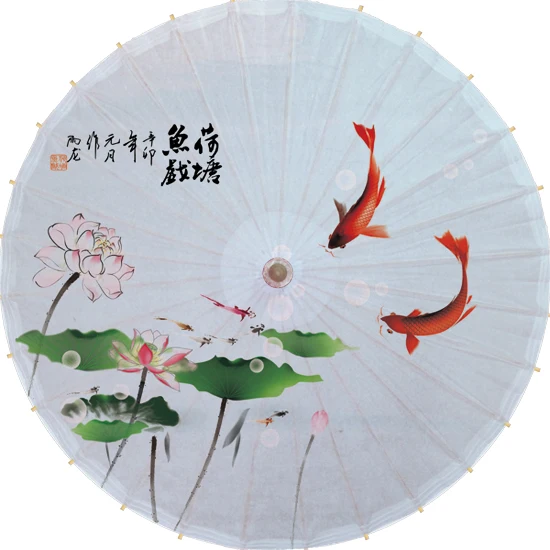 Золотая рыбка с маслом лотоса зонтик белая Нижняя цветок зеленый лист бумажный