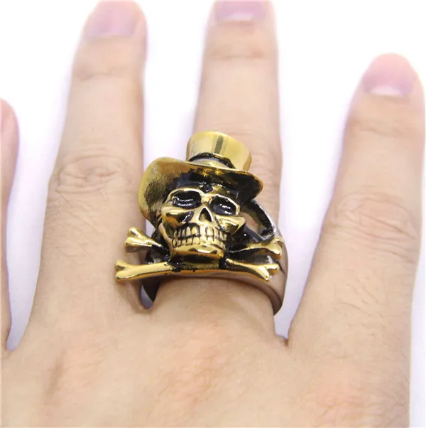 Кольцо с золотым лицом Череп байкерское кольцо из нержавеющей стали 316L для