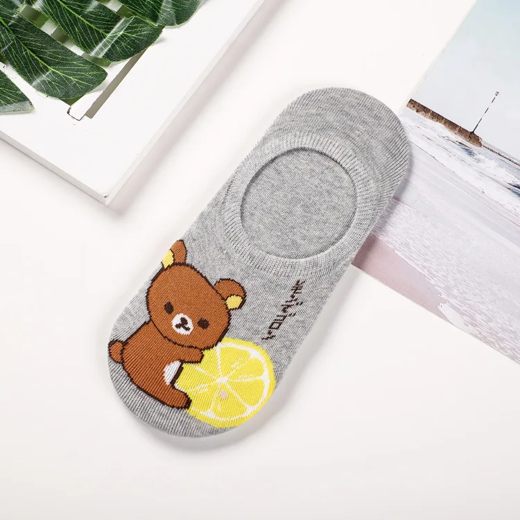 5 Мультфильм Rilakkuma принт Носки с милым медведем, Забавный Новинка Невидимый женские весенние, летние носки впитывают пот Нескользящие коттоновые носки - Цвет: 5